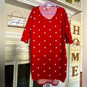 LuLaRoe Irma Red and White Polka Dot Tunic size XXS -EEUC